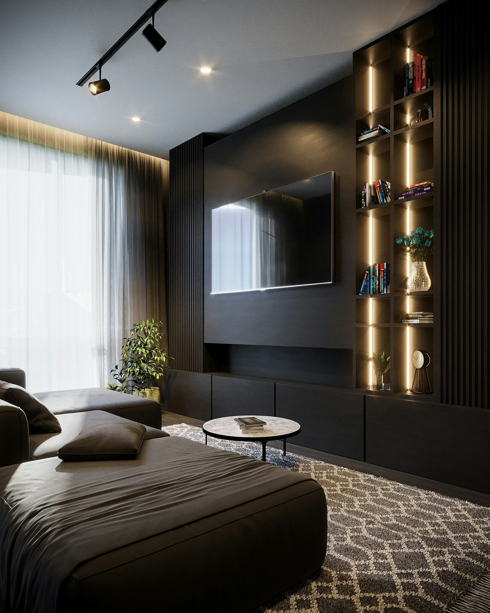Chambre ouverte sur le dressing