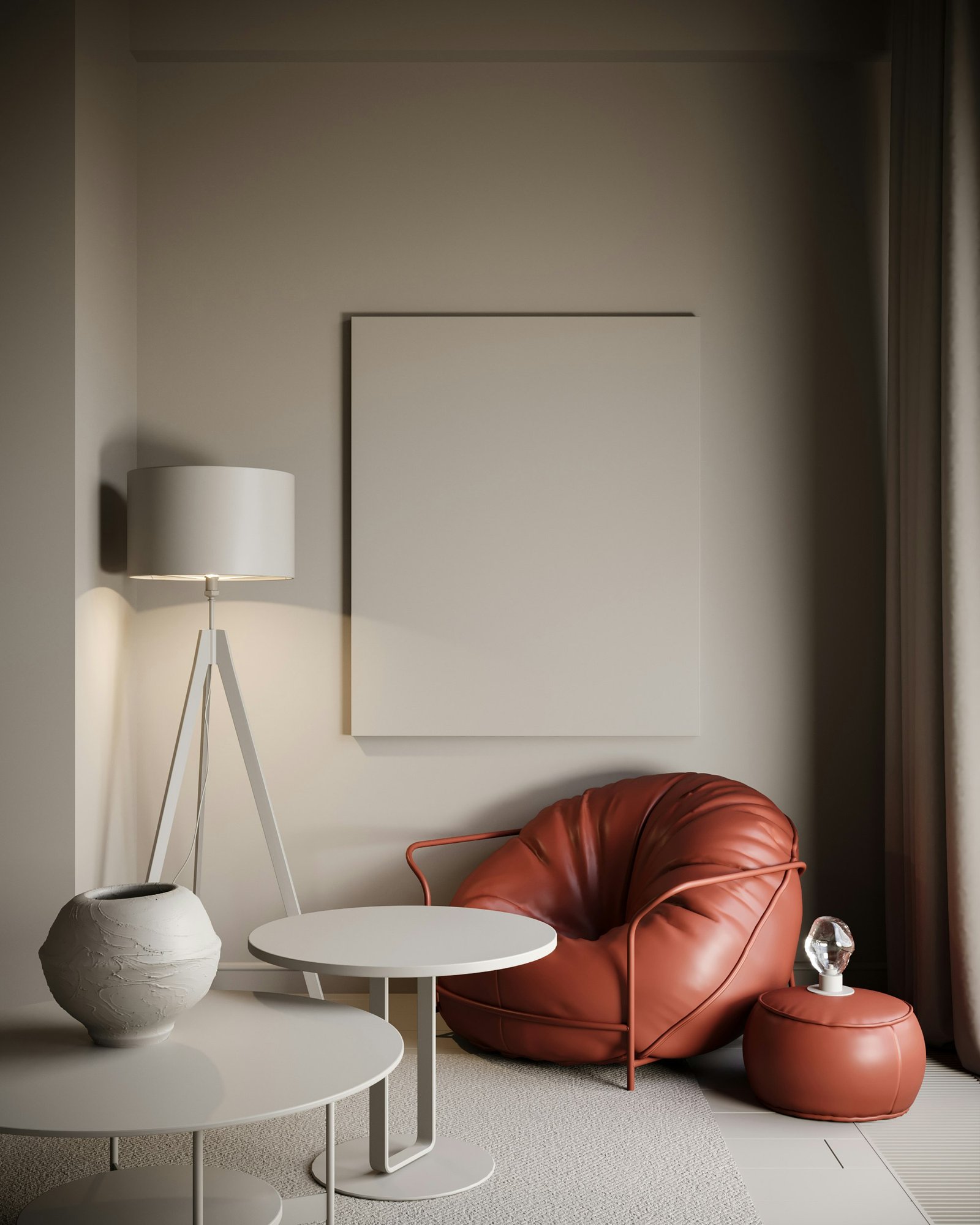 Fauteuil rouille et toile claire