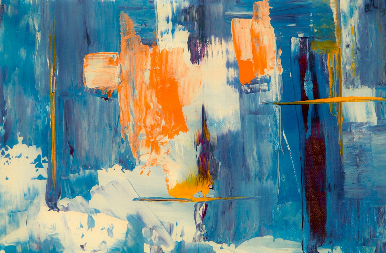 Médina, toile acrylique aux bleus profonds et à l'orange vif